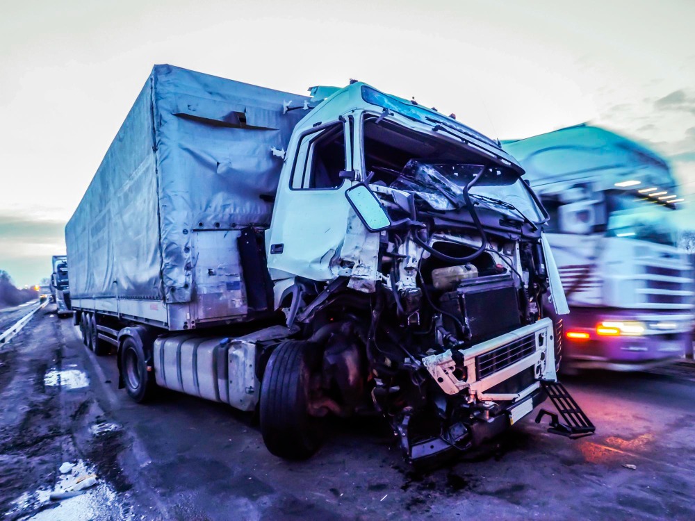 a commercial company vehicle destroyed in a vehicle accident