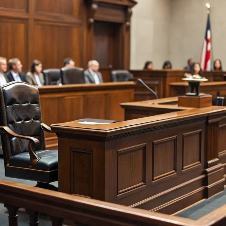 Texas courtroom with judge's bench and attorney tables where DWI impact on Texas injury claim cases are litigated
